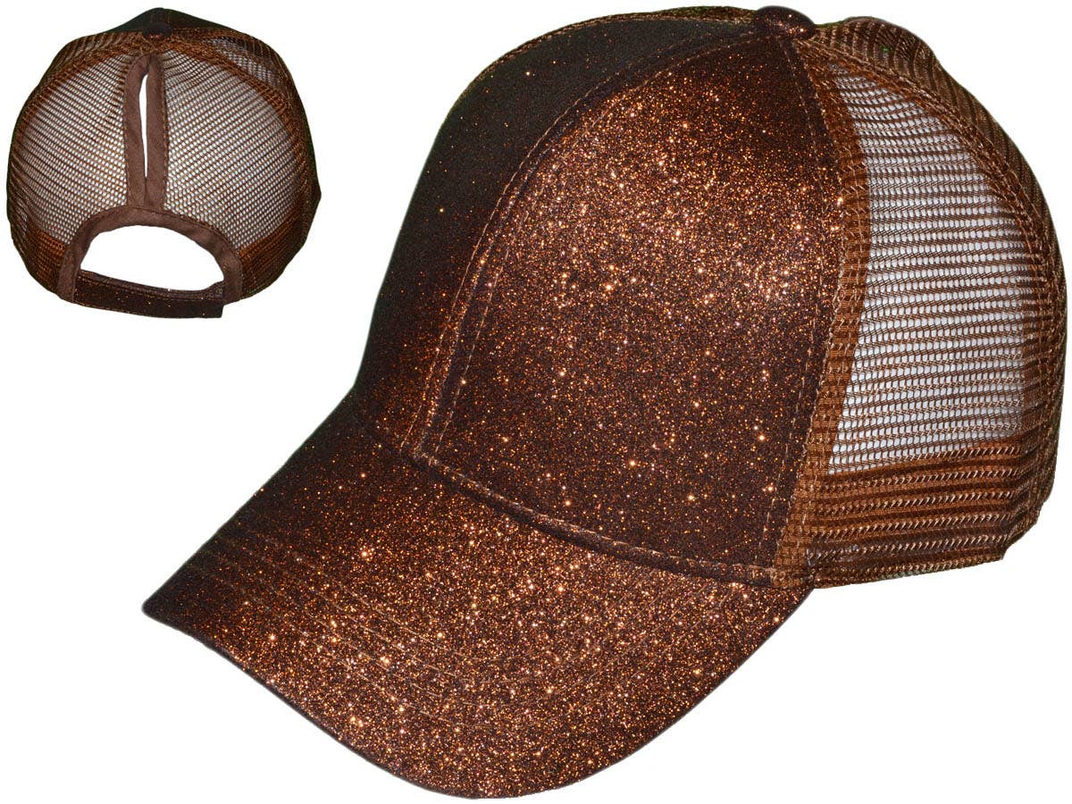 Buck Wholesale – wholesale Trucker hat – Women’s – Glitter Ponytail Trucker Hats - Low Profile Structured Mesh5