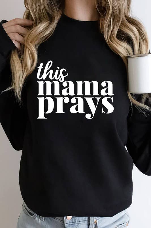 Top Avenue – Camisola gráfica - Mulher por atacado – Este camisola Mama Prays, Christian, Unissexo Gola Crewneck1