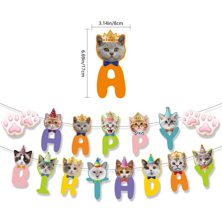 Happy Birthday Cute Cats Party Decor Banner for wholesale by Candles Meta