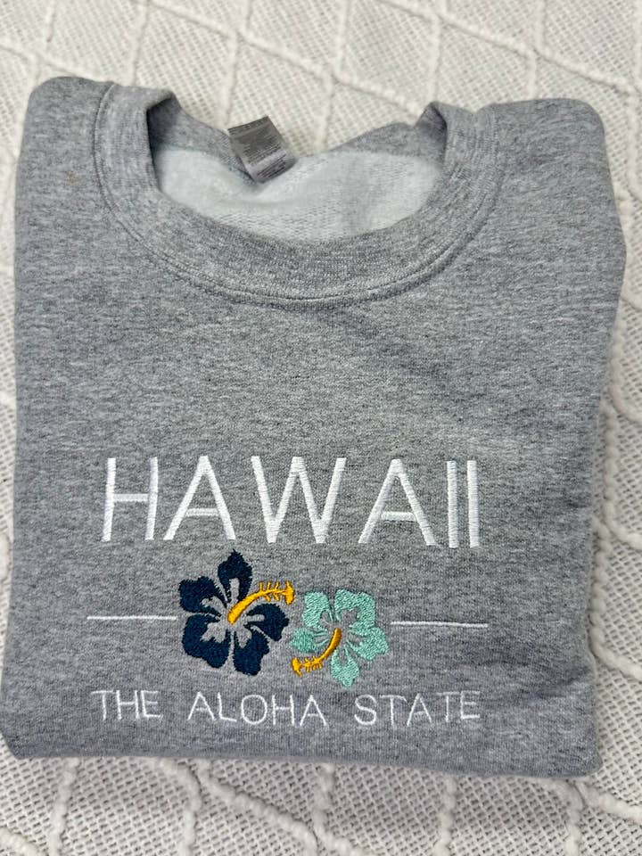 Hawaii Aloha State Embroidered Crewneck Sweatshirt for wholesale by Rare Needles