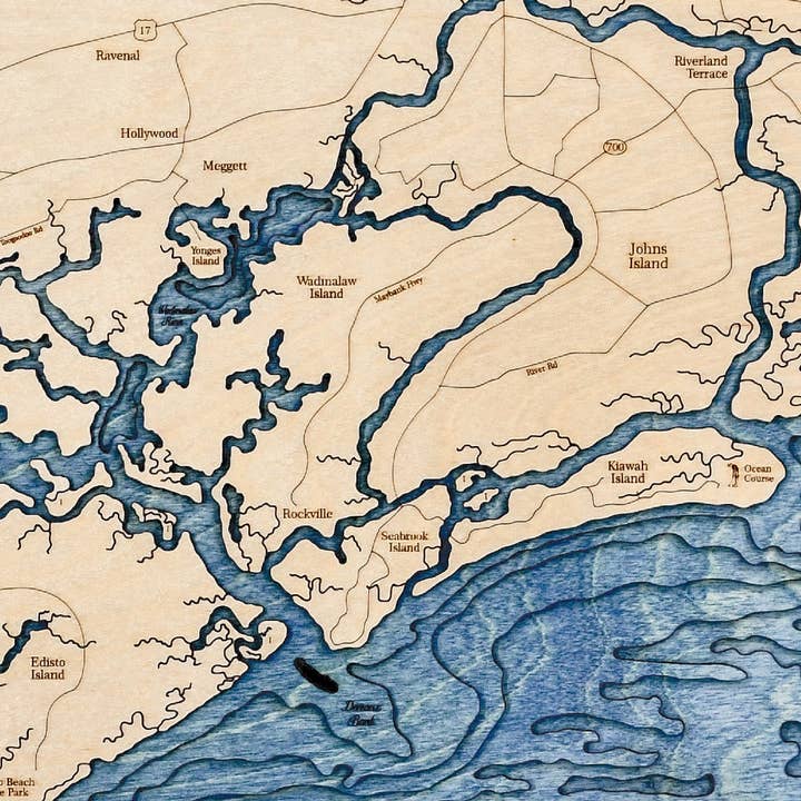 Sea & Soul Nautical Chart Art - Wholesale Map - Charleston Harbor Coastal 3D Wood Map Wall Art