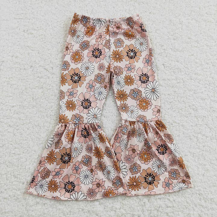 Pantalon western à petites fleurs à fond cloché pour petites filles 7 pour la vente par Aier Wholesale