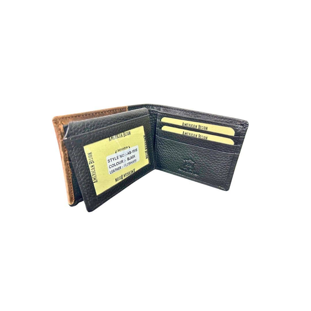 Leather Impressions Inc - Wholesale Wallet - Men's - Mixed Media Two Tone Bifold Rodeo Wallet w/ Medallion AB191715