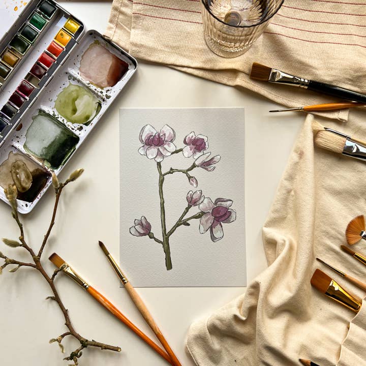 Magnolia Art Print A5 for wholesale by Pippin Prints