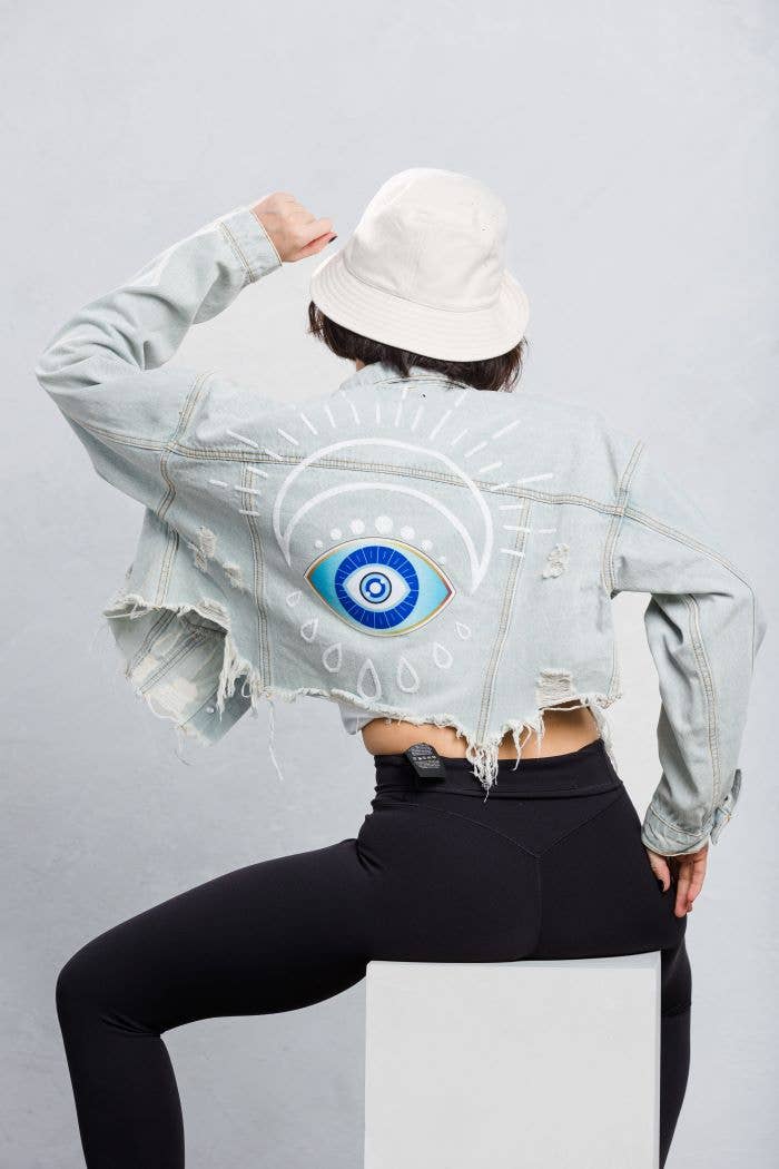 Trio Urban - Wholesale Denim Jacket - Women's - Stay Positive Eye Crop Denim Jacket7