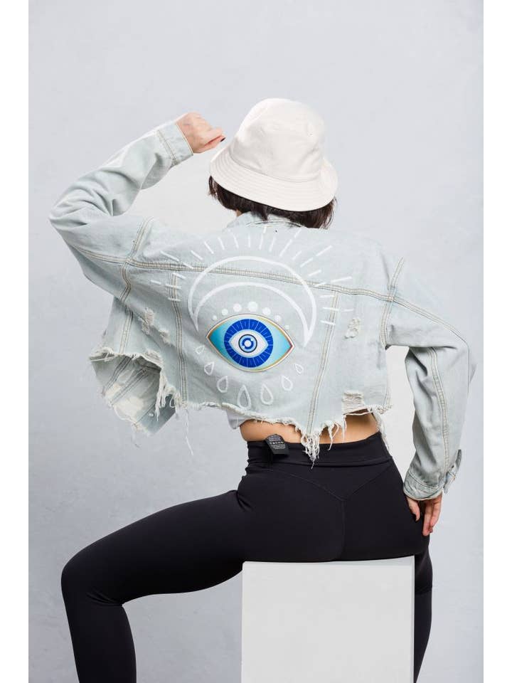 Trio Urban - Wholesale Denim Jacket - Women's - Stay Positive Eye Crop Denim Jacket7