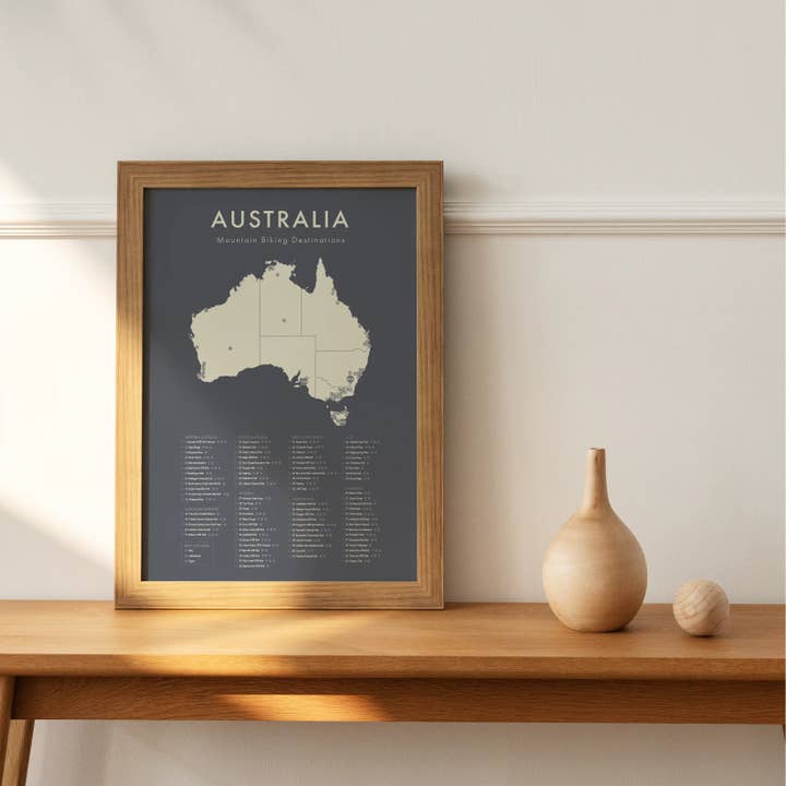 Australia Mountain Biking Map Art Print for wholesale by Dandy Days