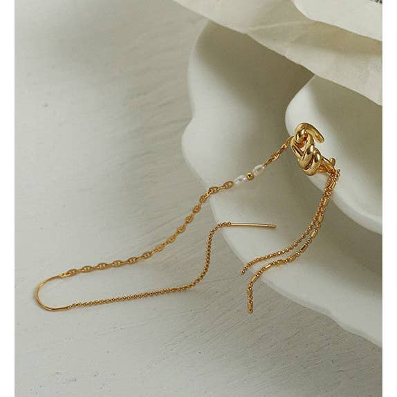 Long Tassel Twist Knott Ear Cuff & Ear Threader for wholesale by AK Brand