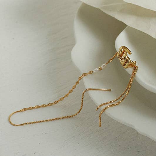 Long Tassel Twist Knott Ear Cuff & Ear Threader for wholesale by AK Brand