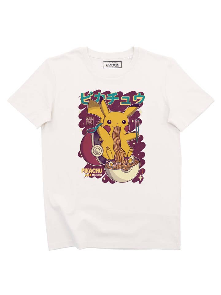 Grafitee – wholesale T-shirts med screentryck – Unisex – Pikachu Ramen t-shirt – Pokémon t-shirt med ramenmotiv2