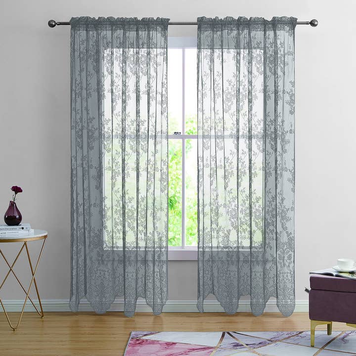 Jenin Home Furnishing Inc - Wholesale Curtain - 2pc Alison Sheer Flower Floral Lace Rod Pocket Curtain Panel17