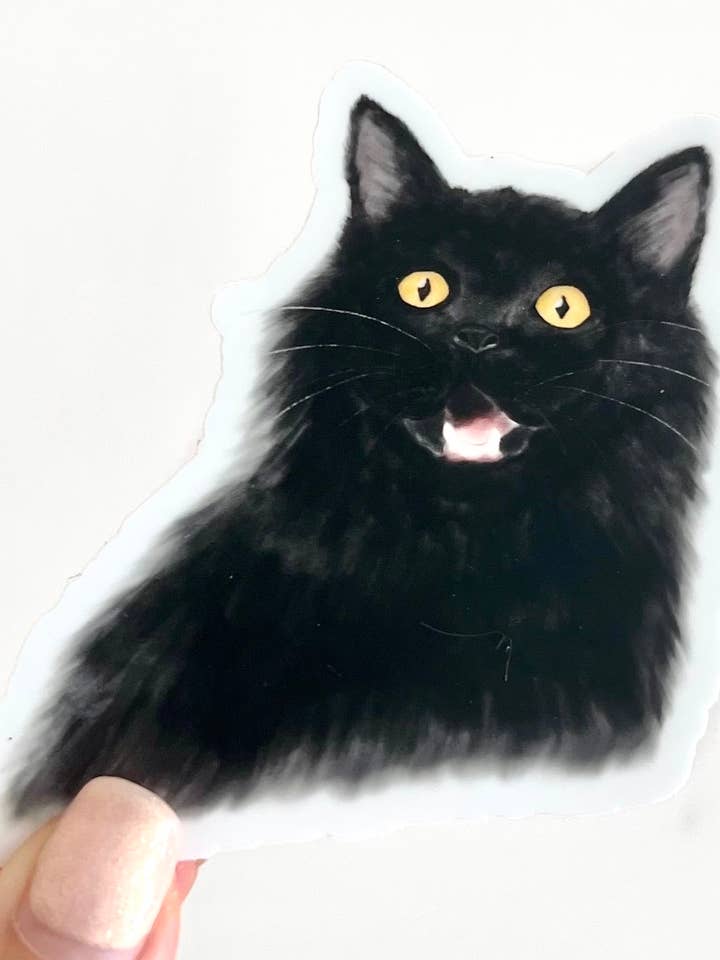 Surprised Black Cat Sticker for wholesale by k.Patricia Designs