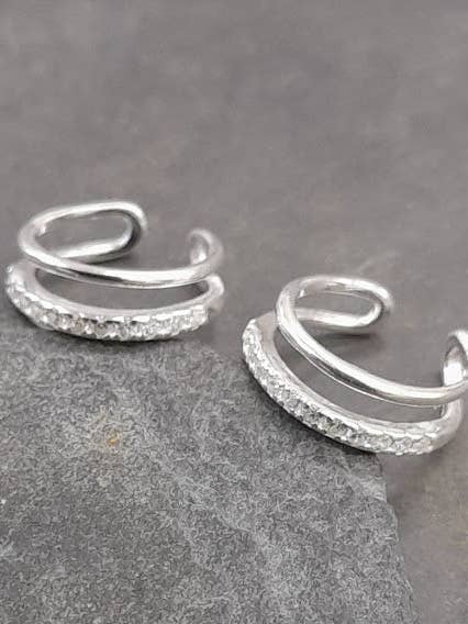 SE530 - EAR CUFF 2 LINE CZ 11MM for wholesale by Bluelily925silver