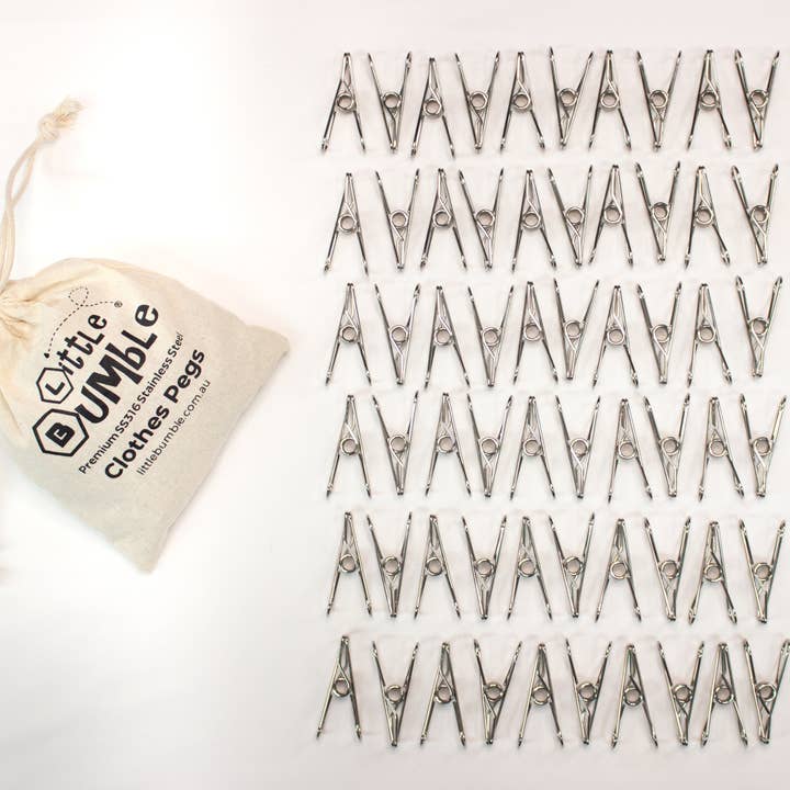 Marine Grade Stainless Steel Clothes Pegs - 60 pack for wholesale by Little Bumble Pty Ltd