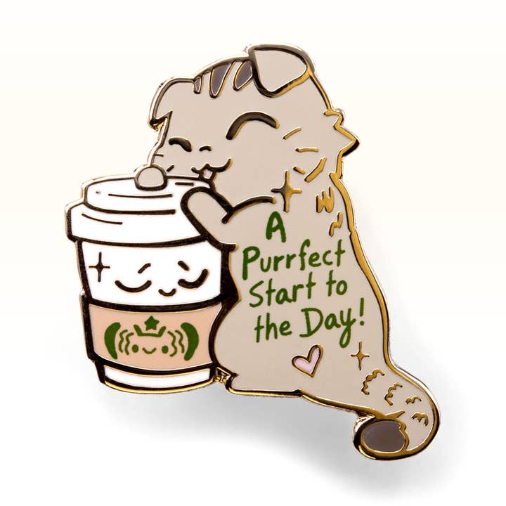A Purrfect Start To The Day S*Bucks Version (Scottish Fold Cat) Enamel Pin for wholesale by Flair Fighter