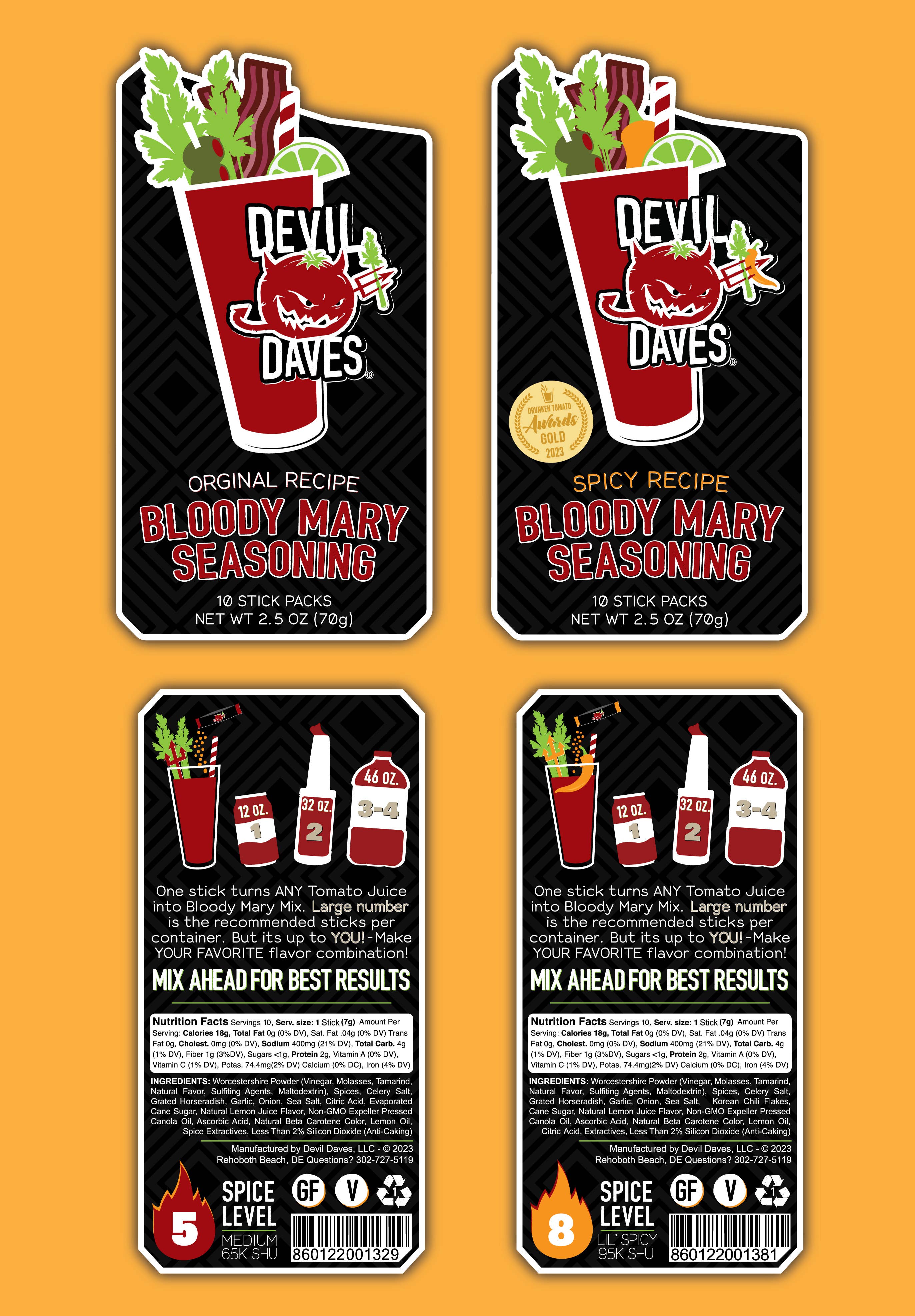 Devil Daves Bloody Mary Co - Vente Mélange/sirop pour cocktails - Packs de Bloody Mary Sticks - ASSORTIS | 18 PACKS2