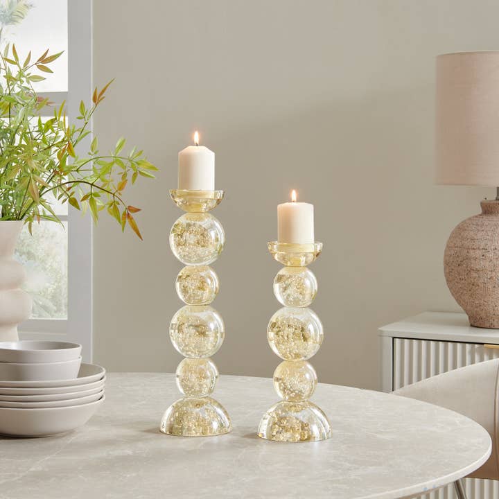 Danya B - Wholesale Candle Holder - Enya Champagne Gold Bubble Glass Orb Candle Holder Set of 24