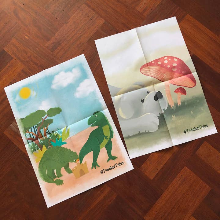 2 POSTERS : Ours polaire de « Trésors de la forêt » et dinosaures de « The Giant Dino Story » pour la vente par ToddlerTales