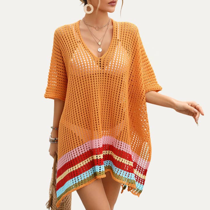 Seaside Resort Rainbow Multicolored Crochet Swim Cover-Up for wholesale by The Moment Collection