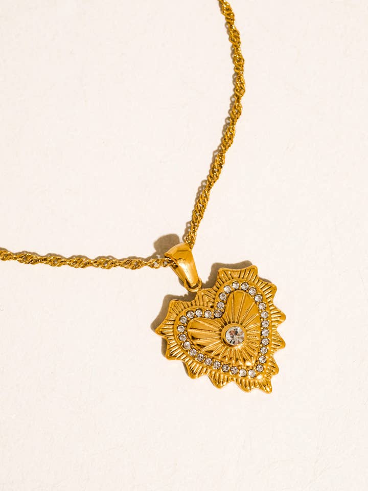 Collana con Pendente a Cuore in Oro 18K Valea con Zirconi Cubici, Antiossidante per la vendita all'ingrosso da parte di Flânerie by MAIQ