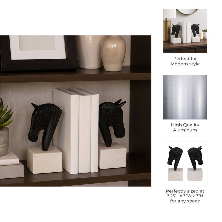 Sagebrook Home - Wholesale Bookend - Bookends Set of 2 - White/Black Metal Horse Head, 7 in.4