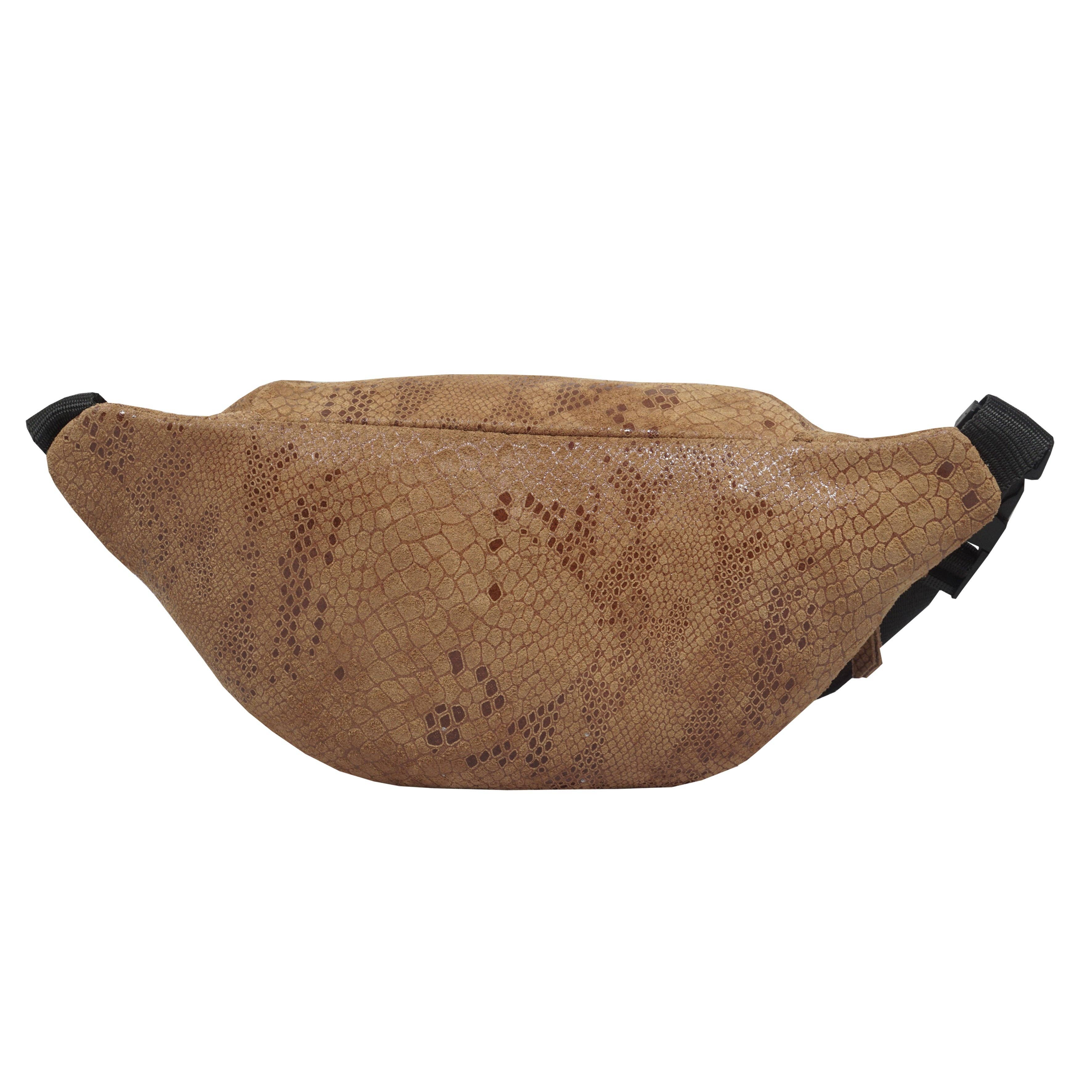 Assots London - Wholesale Belt Bag - Women's - 'NOAH' Tan Snake Leather Bum Belt Bag4