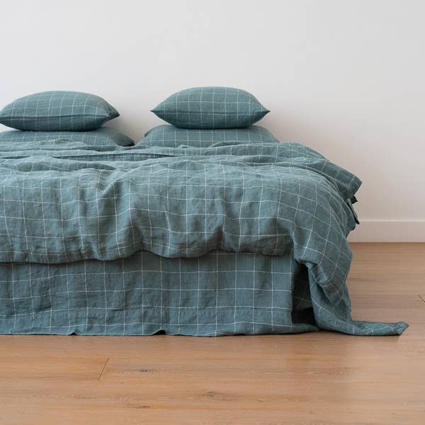 Arctic White Window Pane Washed Bed Linen Duvet for wholesale by LinenMe