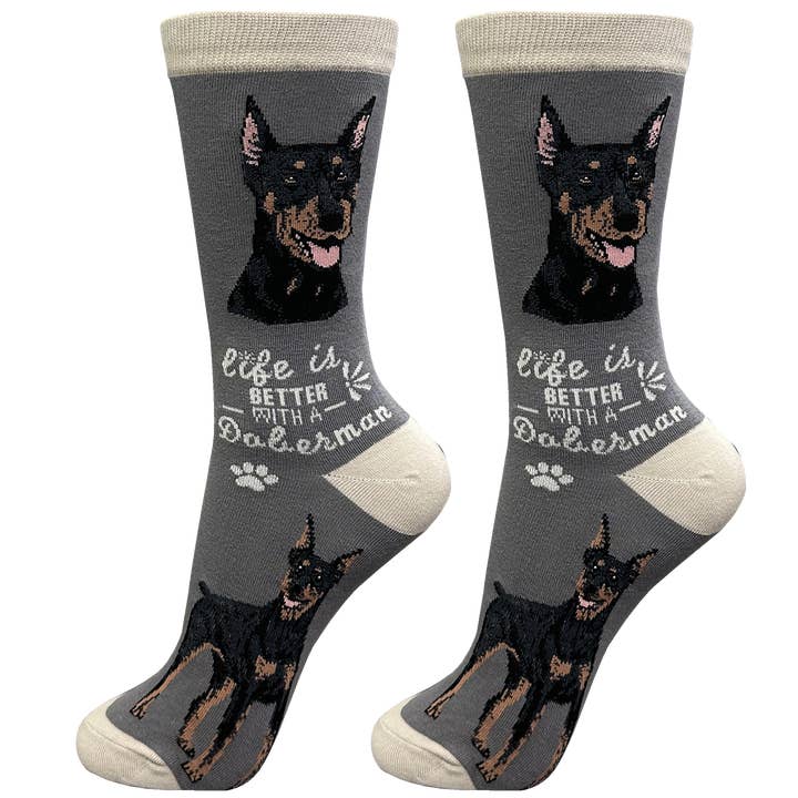 E&S Pets - Wholesale Socks - Unisex - Doberman Dog Socks - Fun Novelty Crew Socks - Unisex