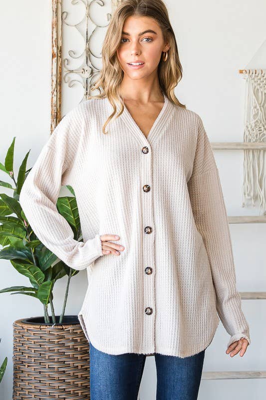 HEIMISH - Wholesale Cardigan - Women's - EJ6729-10 SOLID WAFFLE BUTTON DOWN CARDIGAN7