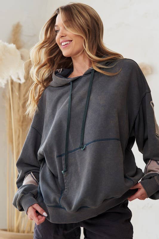 JADE BY JANE - Vendita all'ingrosso Felpa con cappuccio - Donna - FELPA CON CAPPUCCIO A STELLE A MANICA LUNGA LAVATA MINERALE0