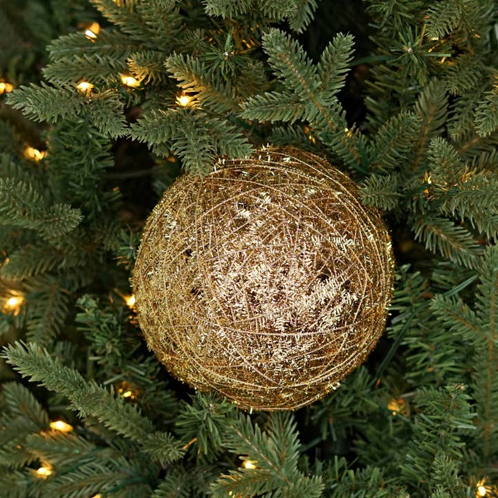 570271- 6IN GLITTER TINSEL BALL ornament -GOLD for wholesale by Holiday Depot Inc.