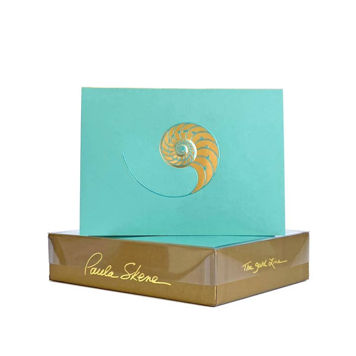 Kammernautilus auf türkisfarbener Blankokarte für den Großhandel von PAULA SKENE DESIGNS