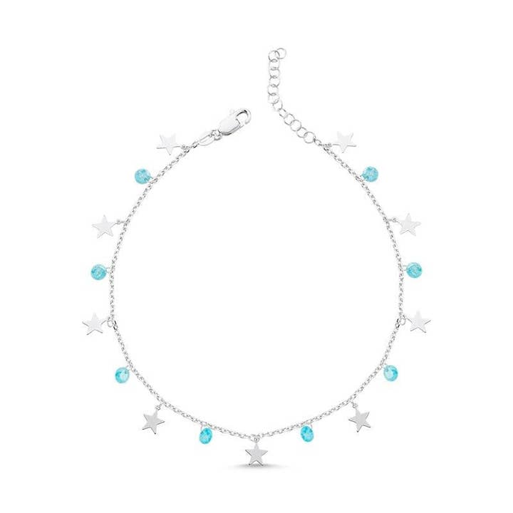 Pulsera con dije de estrella y tobillera con cristales de circonita azul para venta al por mayor de Amorium