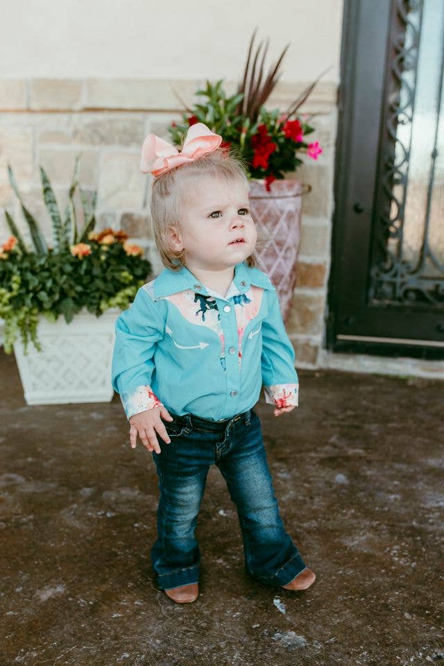 Shea Baby – Engroshandel Bodysuit - Baby – Akvarel Hest LS Pearl Snap Onesie, Størrelse 0-2T0