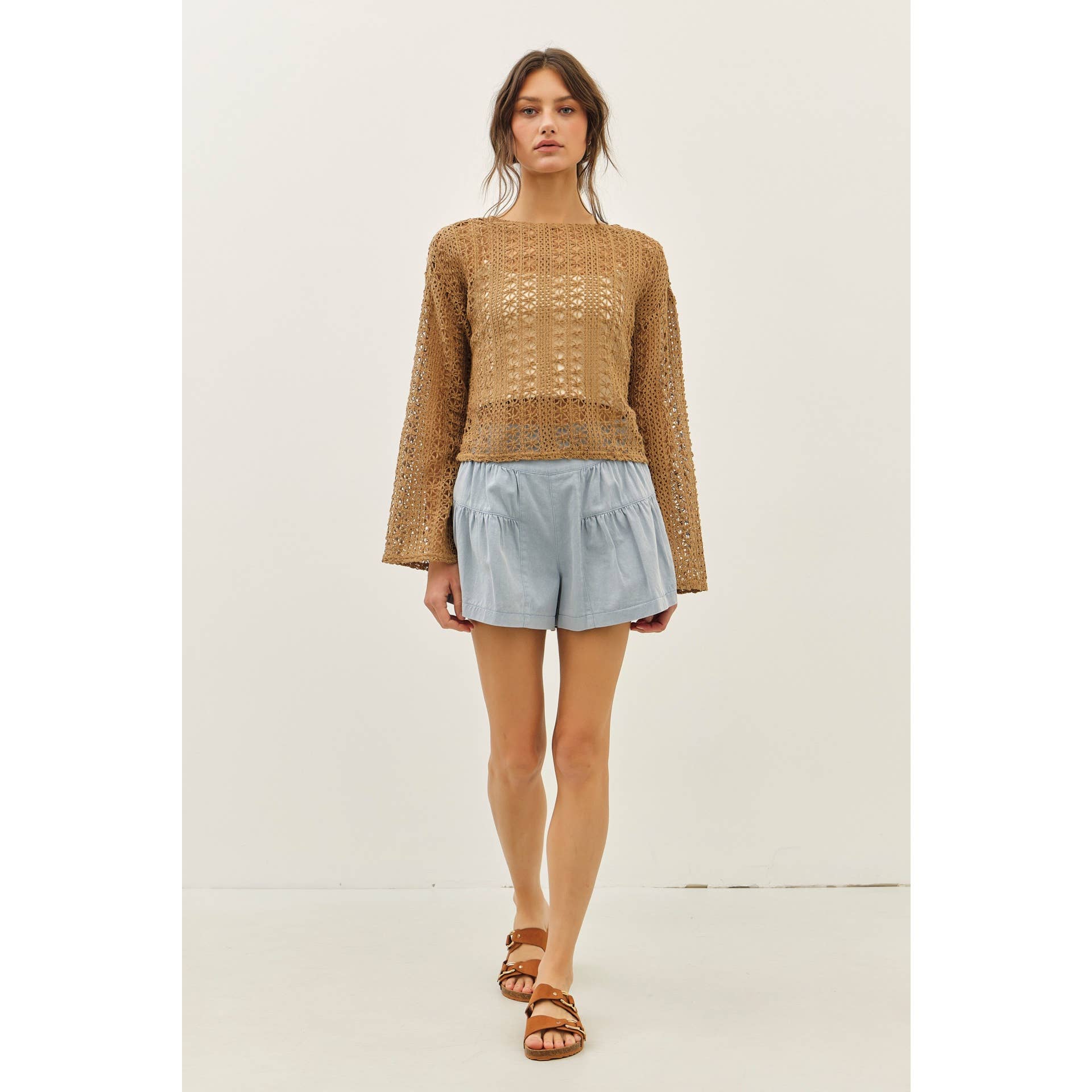 idem ditto – wholesale Shorts – Women’s – WASHED FLARE SHORTS WITH BACK ELASTIC WAISTBAND17