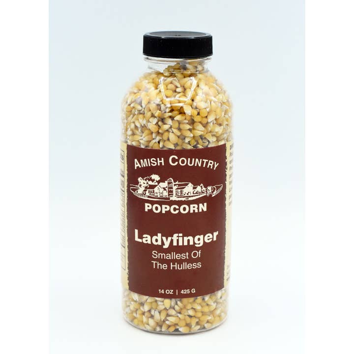 Amish Country Popcorn – wholesale Popcorn – 14oz Bottle of Ladyfinger Hulless Popcorn