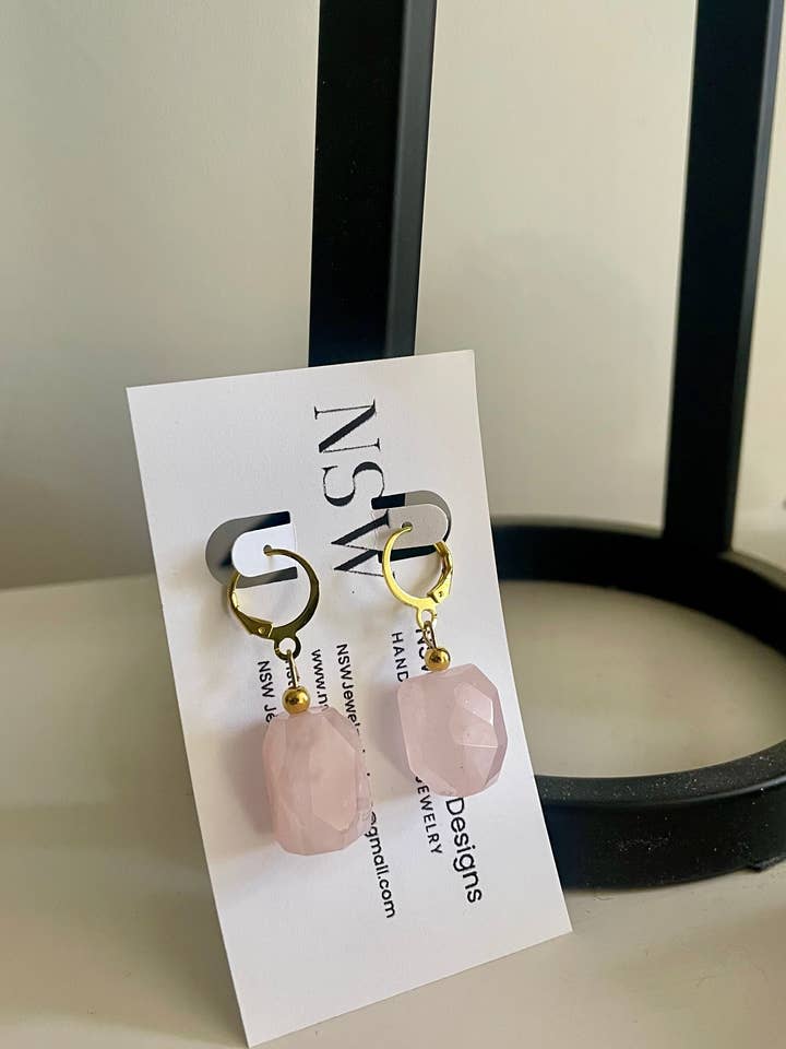 Huggie Rose Quartz Earrings for wholesale by NSW Jewelry Designs