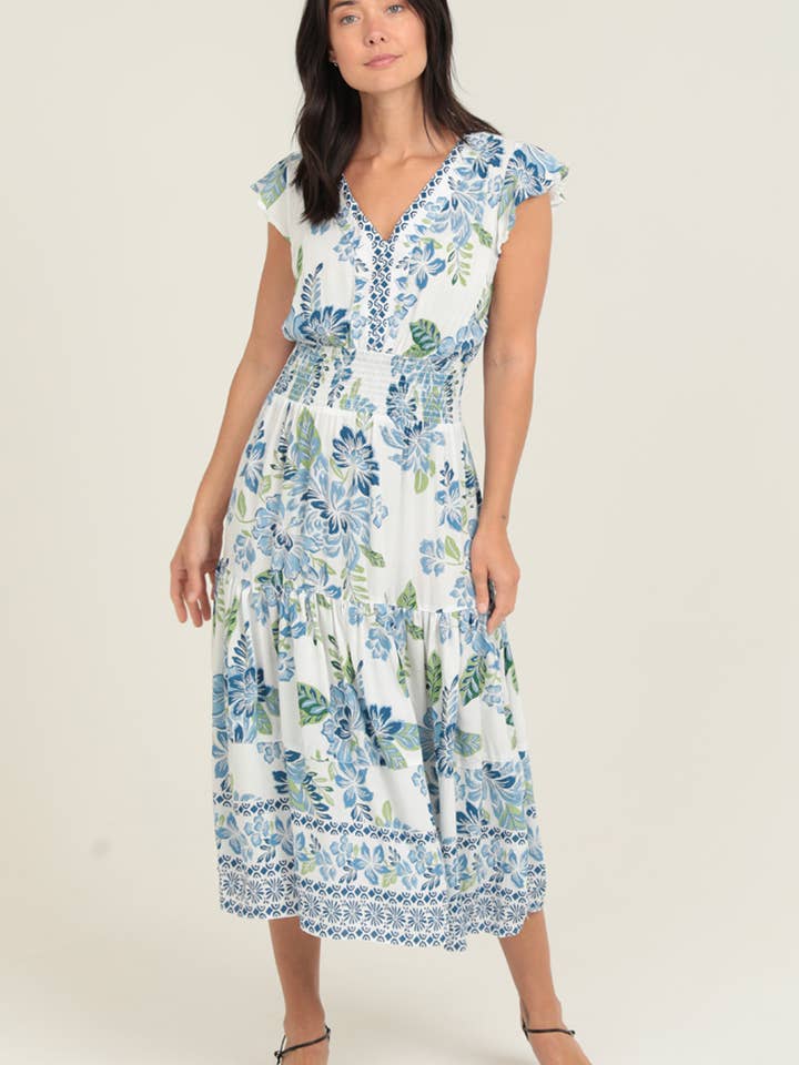 E1S44-A921 V NECK CAP SLEEVE MAXI DRESS for wholesale by Nostalgia