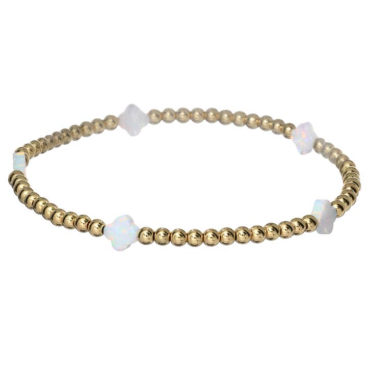 bara boheme – wholesale Charm/dangle bracelet – CLOVER BTY | Opal Charm on 3mm Gold Filled beads Bracelet