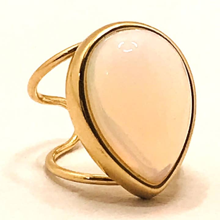Large Drop Gemstone Adjustable Ring - Opaline for wholesale by Carla Dieterich