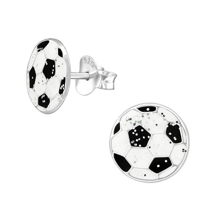 Girl's 925 Sterling Silver Post Earrings- Soccer Ball for wholesale by Snazzy Girls