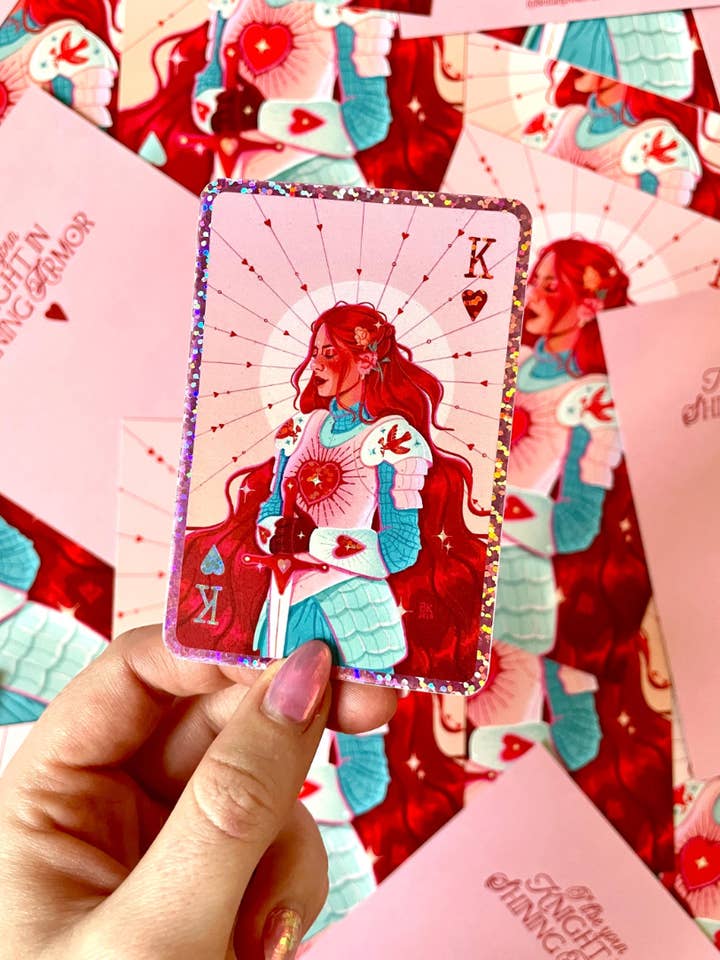 Knight of Hearts Glittery Sticker for wholesale by Brittany Keller Art