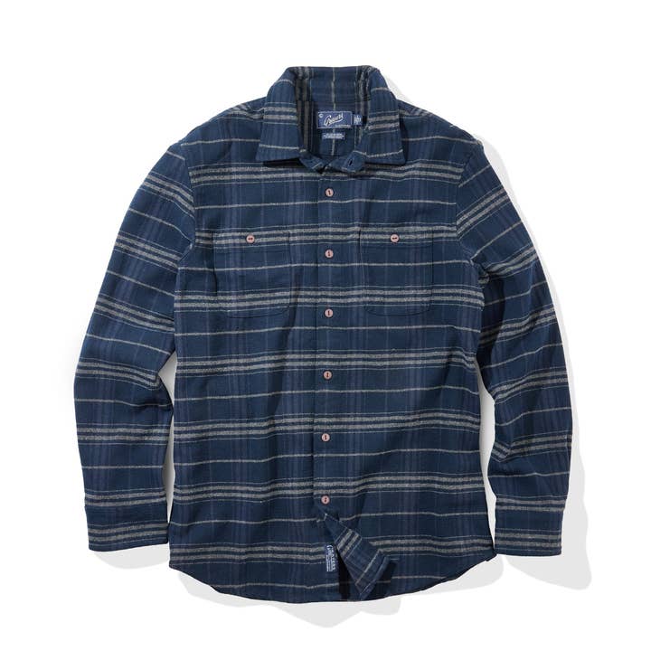 Colorado Midweight Flannel - Navy Stripe for wholesale by Grayers