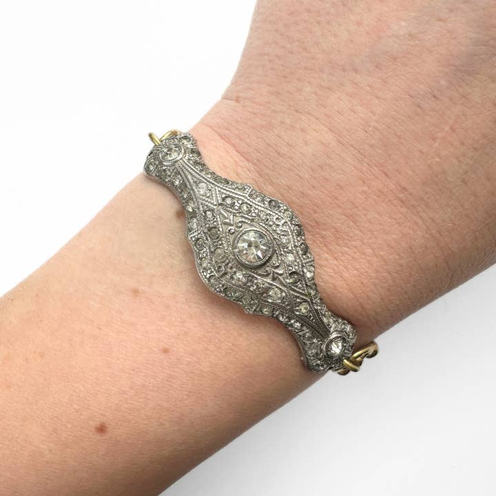 Lulu’s Petals - Wholesale Link & Chain Bracelet - Repurposed vintage art deco clear rhinestone bracelet