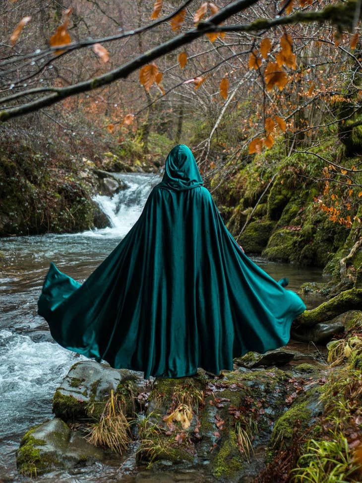 Wholesale Green Velvet hooded elven fantasy cloak for your store - Faire