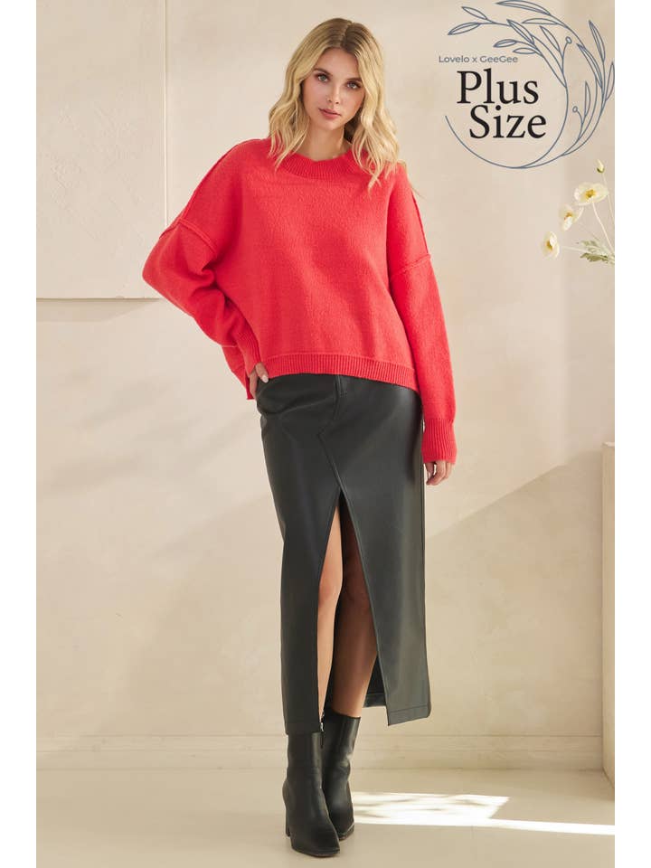 GeeGee x Lovelo - Wholesale Skirt - Women's - Plus Faux Leather Midi Skirt MS50582PL12