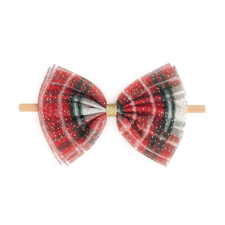 Sweet Wink - Wholesale Fashion Headband - Baby - Christmas Plaid Tulle Bow Baby Headband - Holiday Headband