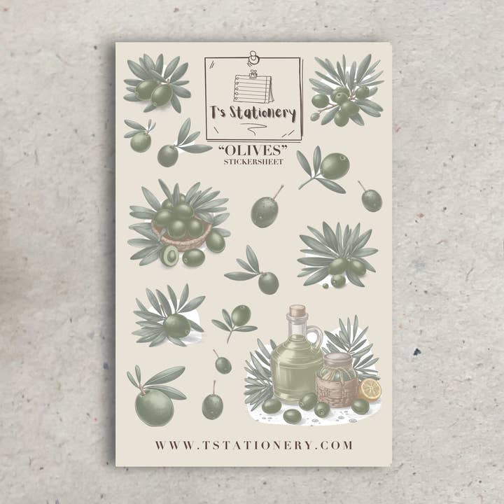 "Olives" Sticker Sheet for wholesale by T's Stationery