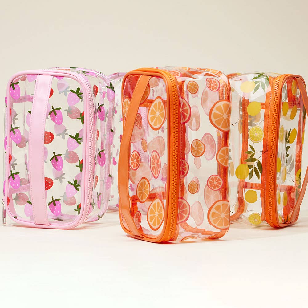 Sensibling Corp. - Wholesale Makeup/Cosmetic Bag - Top Handle Fruit Pattern Transparent Cosmetic Pouch Bag6