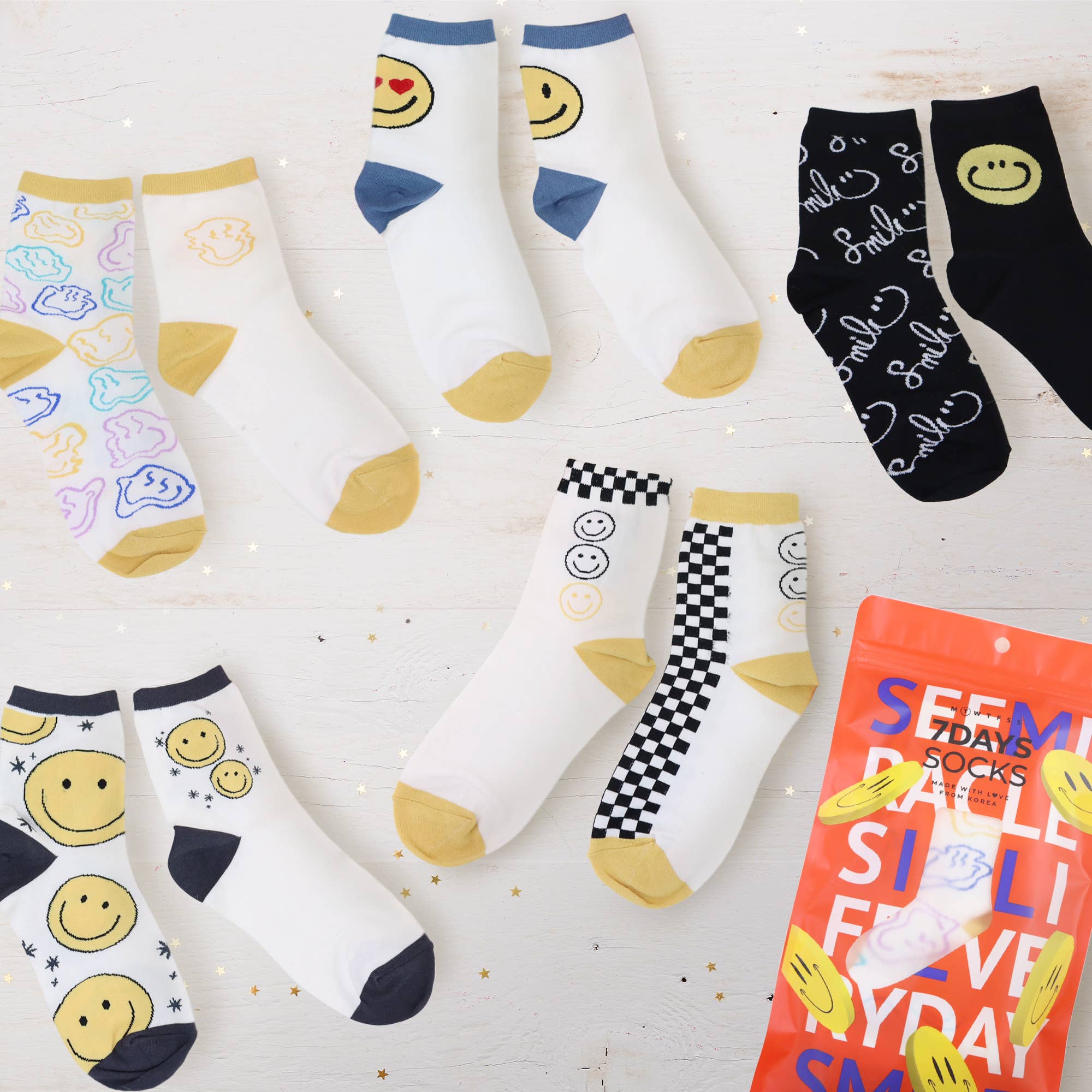 7DAYSSOCKS – Meias - Mulher por atacado – Crew Feminina Manuscrito Smile AB Meias inigualáveis3